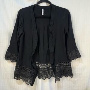 Xhilaration Open Cardigan Rayon Lace Trim Size Medium Whimsigoth Goth Y2K